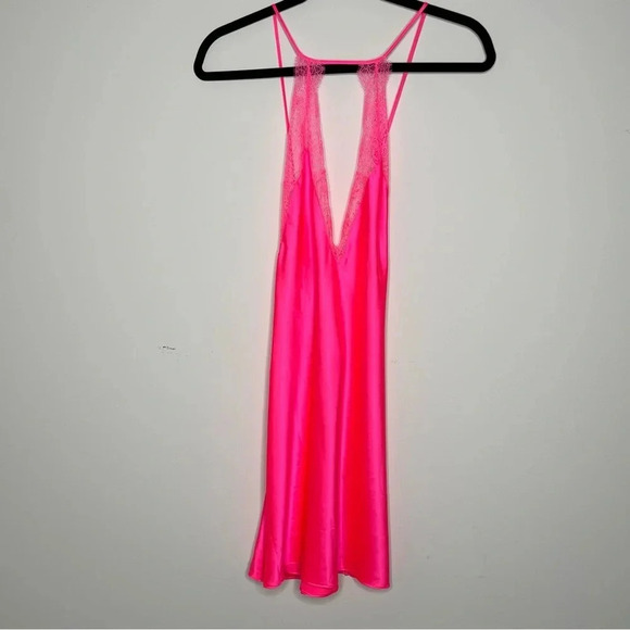 VICTORIA'S SECRET Satin Lace Slip Dress in Hot Pink - Picture 3 of 10